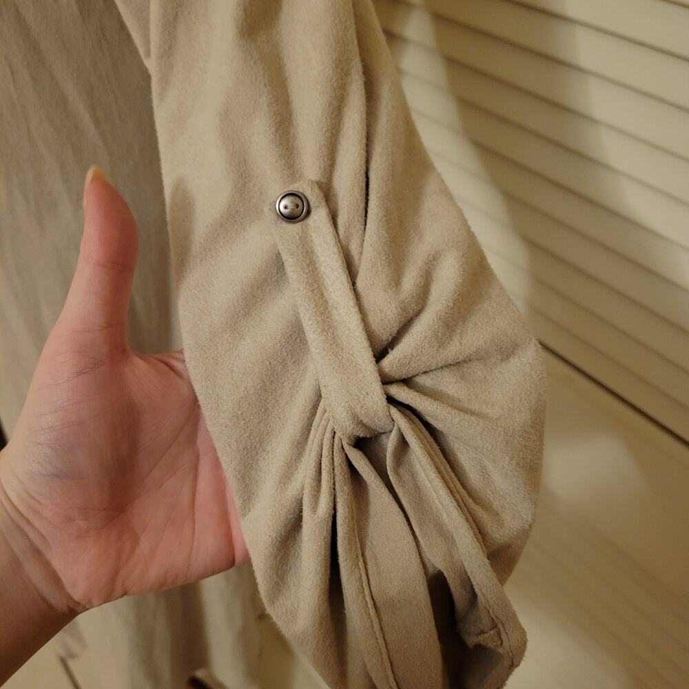 Tahari NWT Faux Leather Cardigan One Size Soft Beige Drape Front Lightweight - Picture 14 of 15